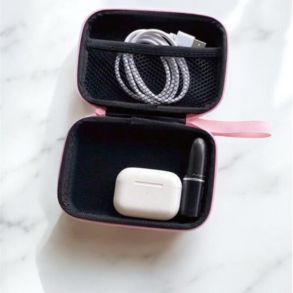 Compact Kitty-inspired Pink and Black Electronics Travel Case